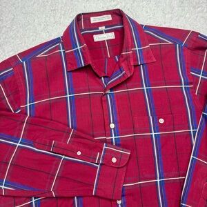 Christian Dior Men’s Button-up Shirt‎ Red Blue Plaid Large Designer Quiet Luxary